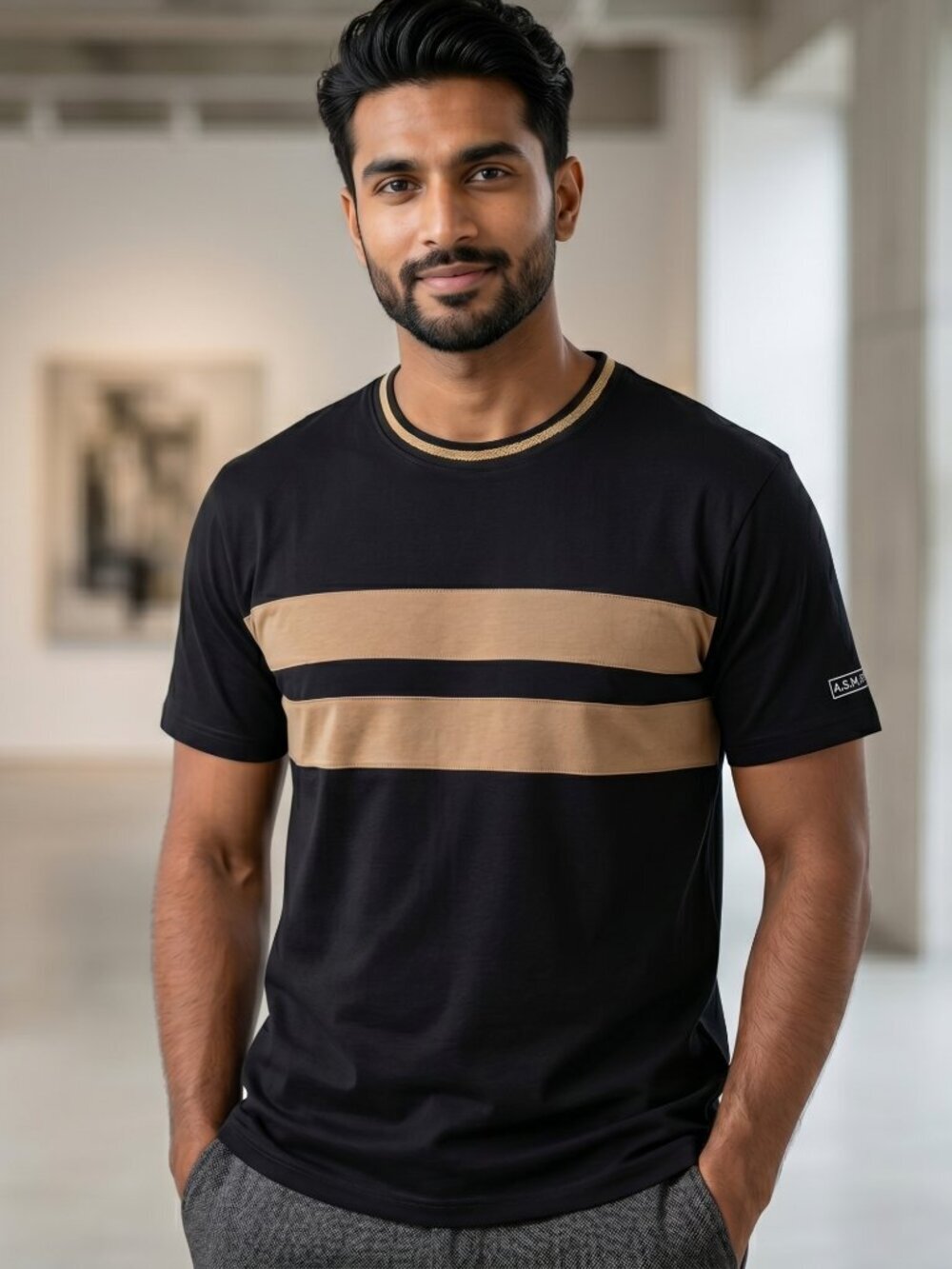 NWT | Kenneth Cole Black & Brown Striped Crewneck Tee | Designer Basic | XL